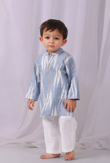 Powder Blue Ikat Full Sleeves Shirt